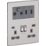 Knightsbridge SFR994BCG 13A 2-Gang DP Combination Plate + 4.0A 18W 2-Outlet Type A & C USB Charger Brushed Chrome with Colour-Matched Inserts
