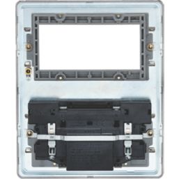 Knightsbridge SFR994BCG 13A 2-Gang DP Combination Plate + 4.0A 18W 2-Outlet Type A & C USB Charger Brushed Chrome with Colour-Matched Inserts