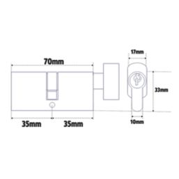 Smith & Locke Fire Rated 1 Star Thumbturn 6-Pin Euro Cylinder Lock 35-35 (70mm) Polished Brass
