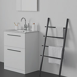 Ideal Standard i.life A Floorstanding Vanity Unit With Black Handles & Basin Matt White 600mm x 440mm x 853mm