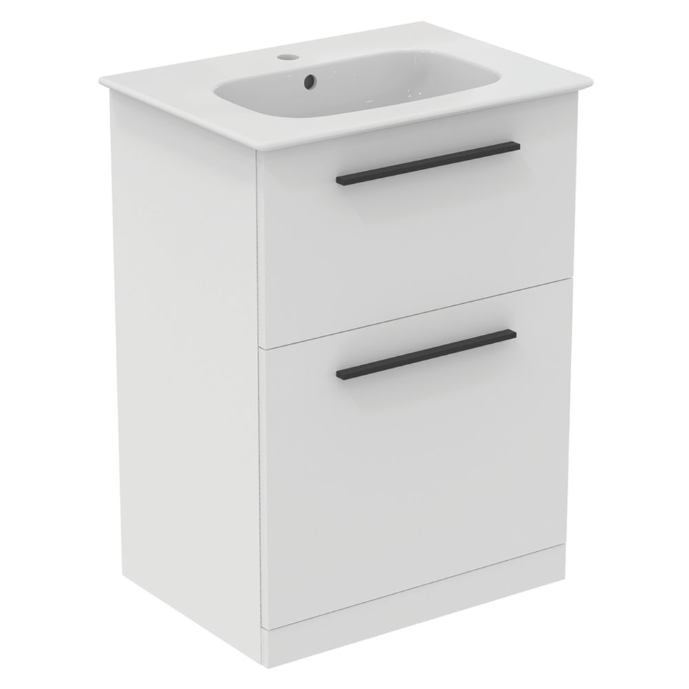 Ideal Standard i.life A Floorstanding Vanity Unit With Black Handles & Basin Matt White 600mm x 440mm x 853mm