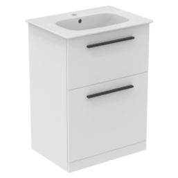 Ideal Standard i.life A Floorstanding Vanity Unit With Black Handles & Basin Matt White 600mm x 440mm x 853mm