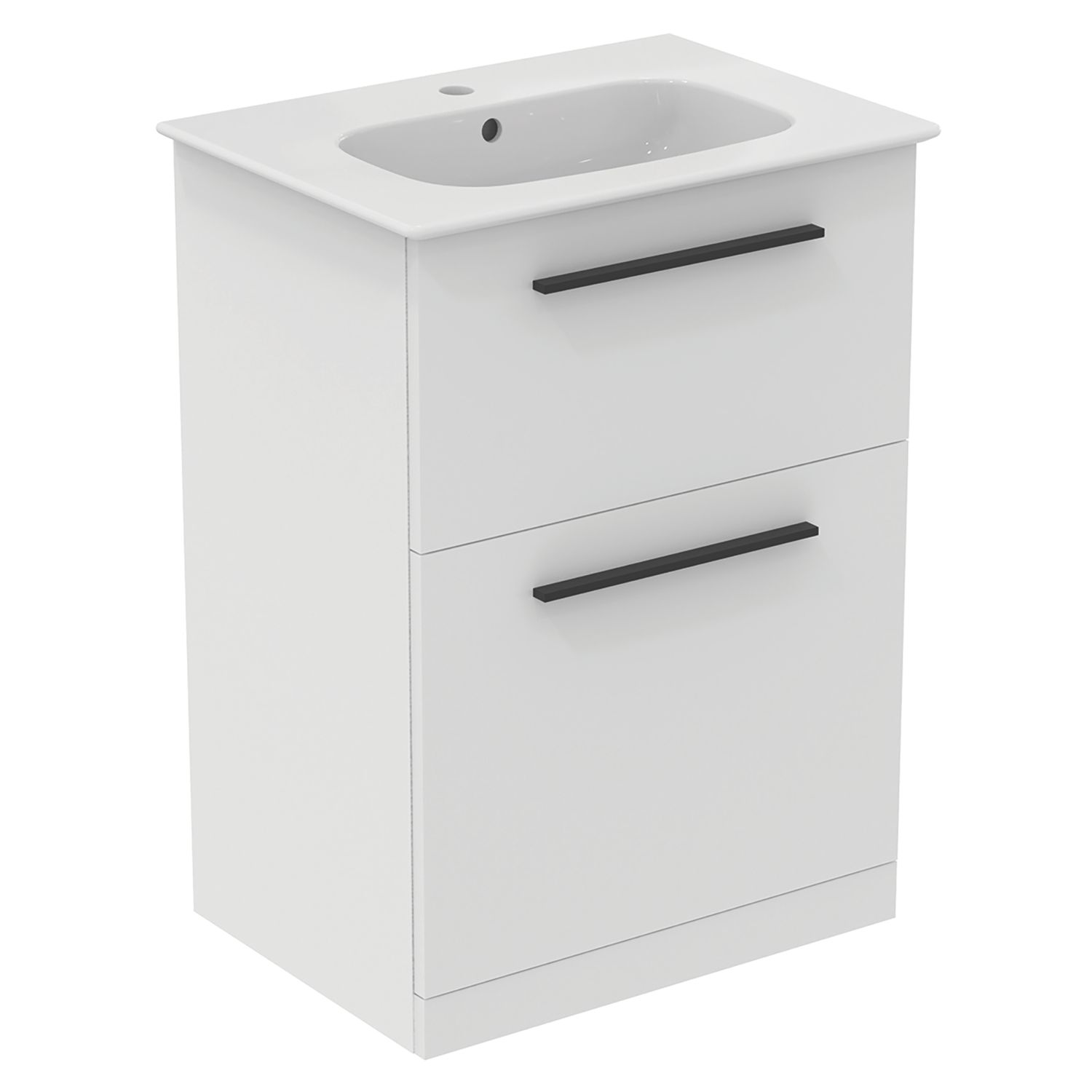 Ideal Standard i.life A Floorstanding Vanity Unit With Black Handles & Basin Matt White 600mm x 440mm x 853mm (601HM)