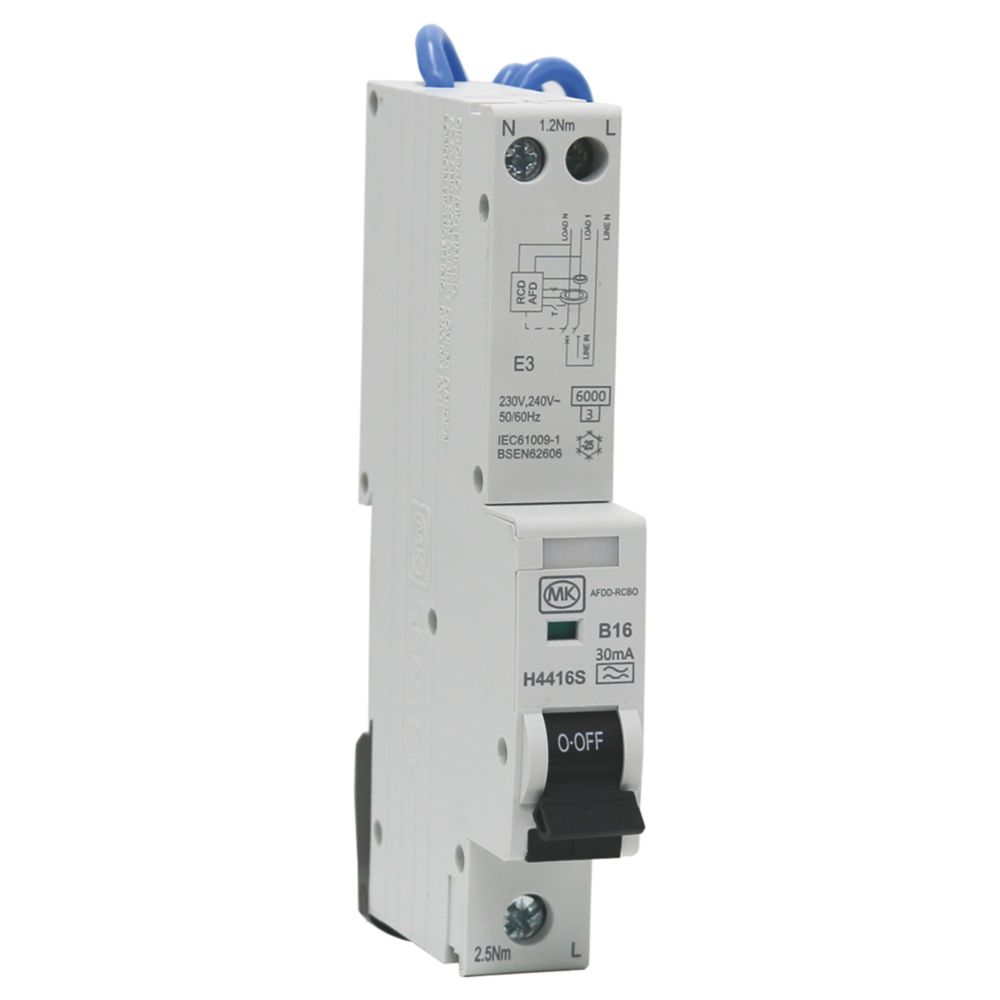 MK Sentry 16A 30mA 1+N Type B AFDD With RCBO - Screwfix