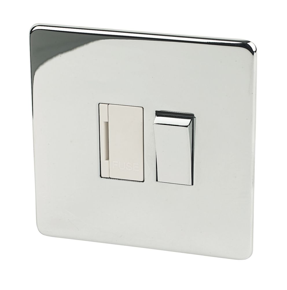 Crabtree Platinum 13A Switched Fused Spur  Polished Chrome with White Inserts