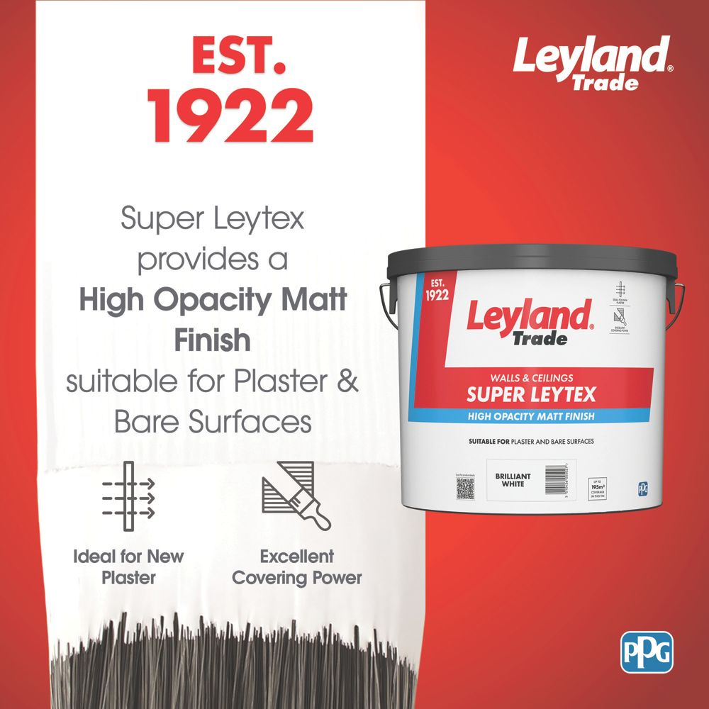Leyland Trade Super Leytex 15Ltr Brilliant White Matt Emulsion