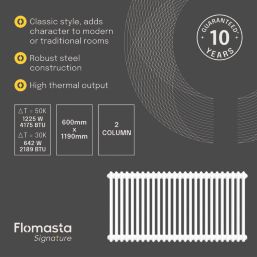 Flomasta 600mm x 1190mm 4175BTU White Horizontal 2 Column Radiator