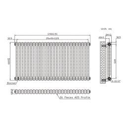 Flomasta 600mm x 1190mm 4175BTU White Horizontal 2 Column Radiator