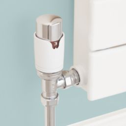Flomasta  1/2" x 15mm White/Silver Angled & L/S Modern Thermostatic Radiator Valve & Lockshield