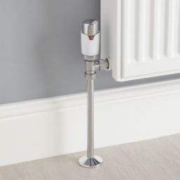 Flomasta  1/2" x 15mm White/Silver Angled & L/S Modern Thermostatic Radiator Valve & Lockshield