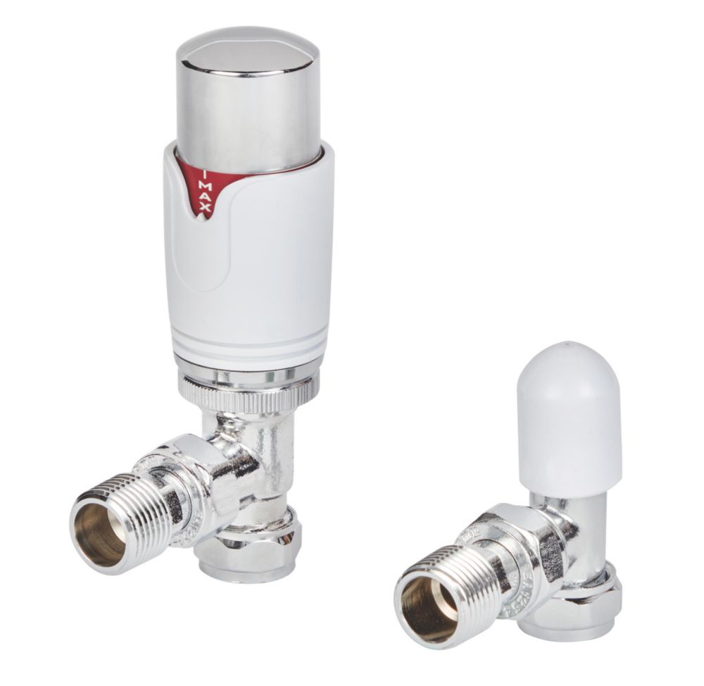 Flomasta  White / Chrome Angled Thermostatic Radiator Valve & Lockshield  15mm x M30" - 3