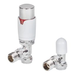 Flomasta  1/2" x 15mm White/Silver Angled & L/S Modern Thermostatic Radiator Valve & Lockshield