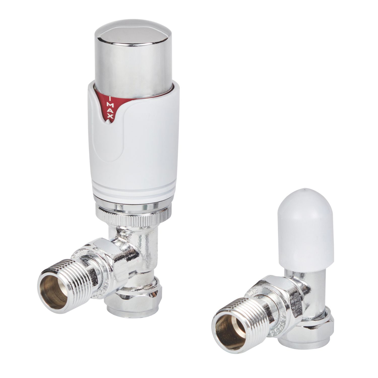Flomasta 1/2" x 15mm White/Silver Angled & L/S Modern Thermostatic Radiator Valve & Lockshield (602HN)