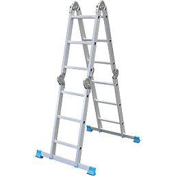 Mac Allister  4-Section Aluminium Folding Ladder With Platform 3.30m