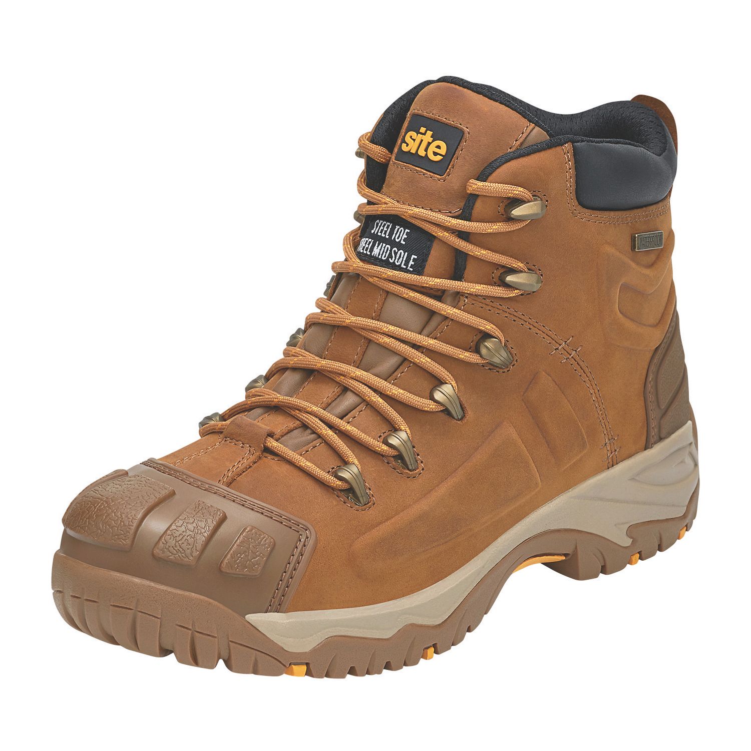 Site Fortress Size 12 Tan Waterproof Steel Toe Cap Safety Boots (602RE)