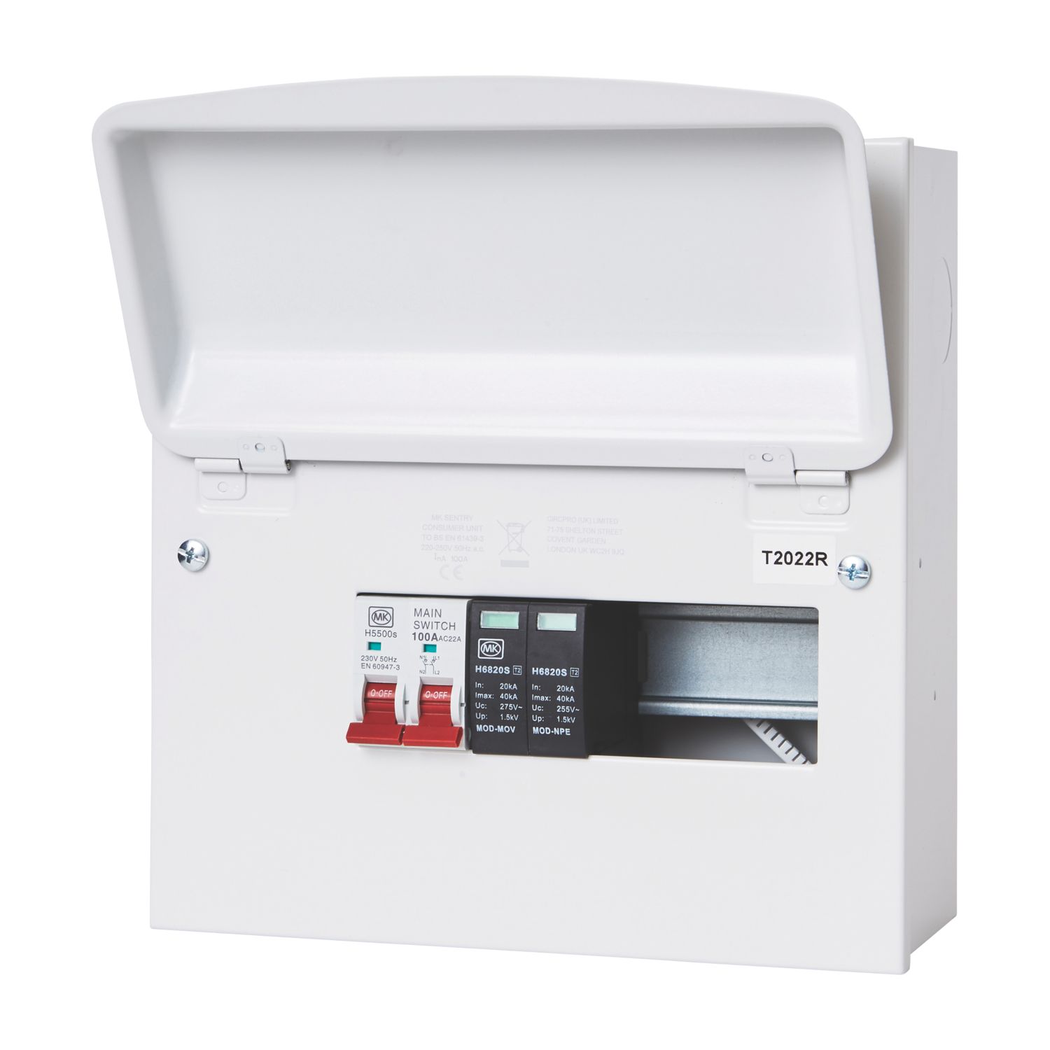 MK Sentry 8-Module 8-Way Part-Populated High Integrity Main Switch Consumer Unit with SPD (602VF)