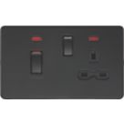 Knightsbridge  45A 2-Gang DP Cooker Switch & 13A DP Switched Socket Matt Black with LED with Black Inserts