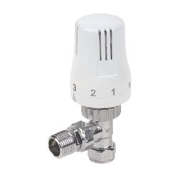 1/2" x 15mm White/Chrome Angled Modern Thermostatic Radiator Valve Head & Body