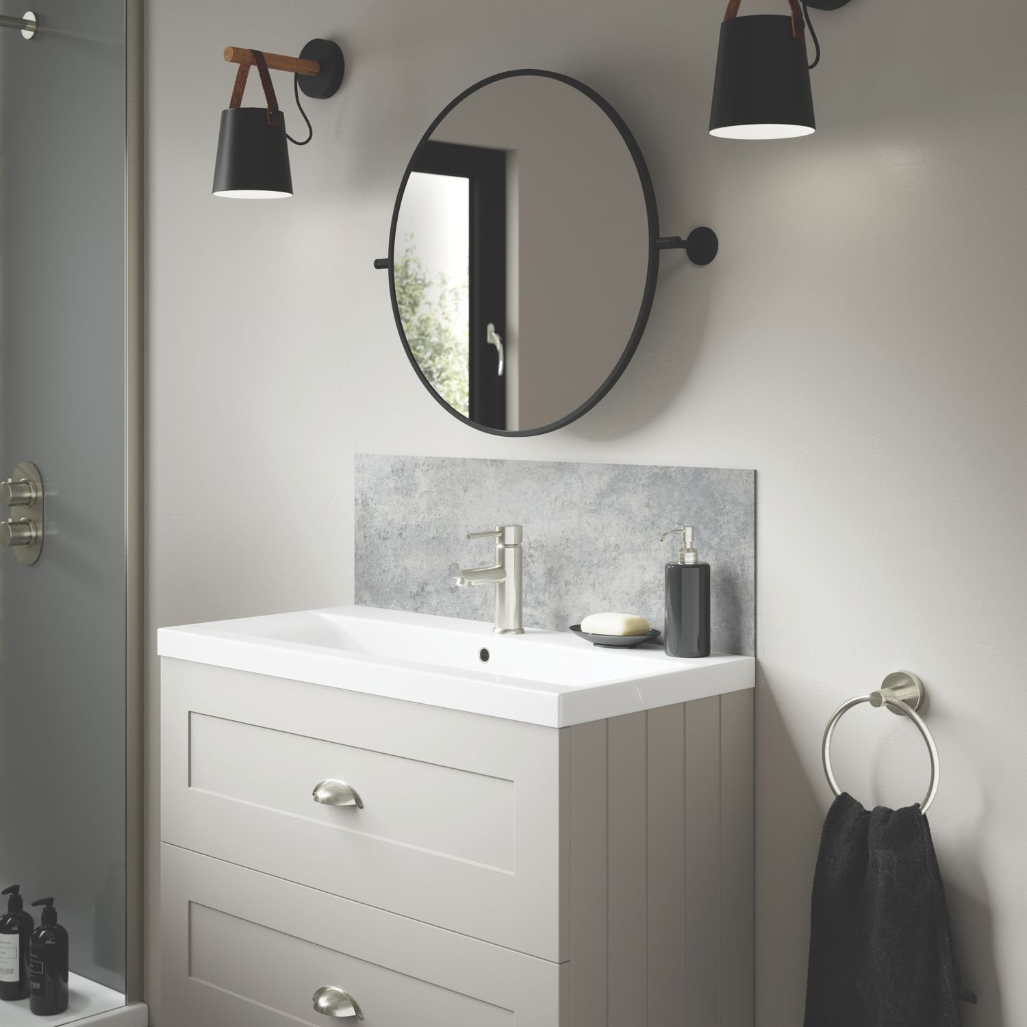 Splashwall Caliza Vanity Splashback Matt Grey 250mm x 800mm x 4mm (603KU)