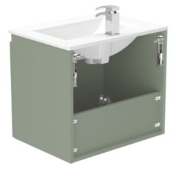 Newland  Double Door Wall-Mounted Vanity Unit with Basin Matt Sage Green 600mm x 450mm x 540mm
