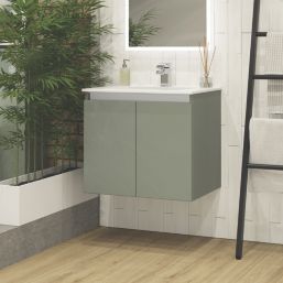 Newland  Double Door Wall-Mounted Vanity Unit with Basin Matt Sage Green 600mm x 450mm x 540mm