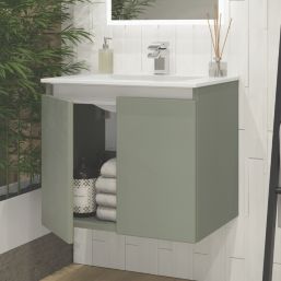 Newland  Double Door Wall-Mounted Vanity Unit with Basin Matt Sage Green 600mm x 450mm x 540mm