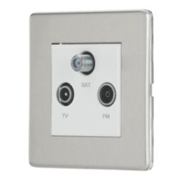 Contactum Lyric 1-Gang Coaxial TV / FM & Satellite Socket Brushed Steel with White Inserts