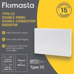 Flomasta 700mm x 900mm 5932BTU White Type 22 Convector Radiator