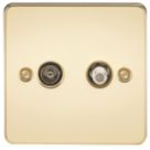 Knightsbridge  2-Gang Isolated Coaxial TV & F-Type Satellite Socket Polished Brass
