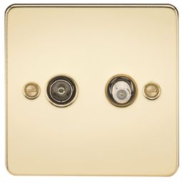Knightsbridge  2-Gang Isolated Coaxial TV & F-Type Satellite Socket Polished Brass