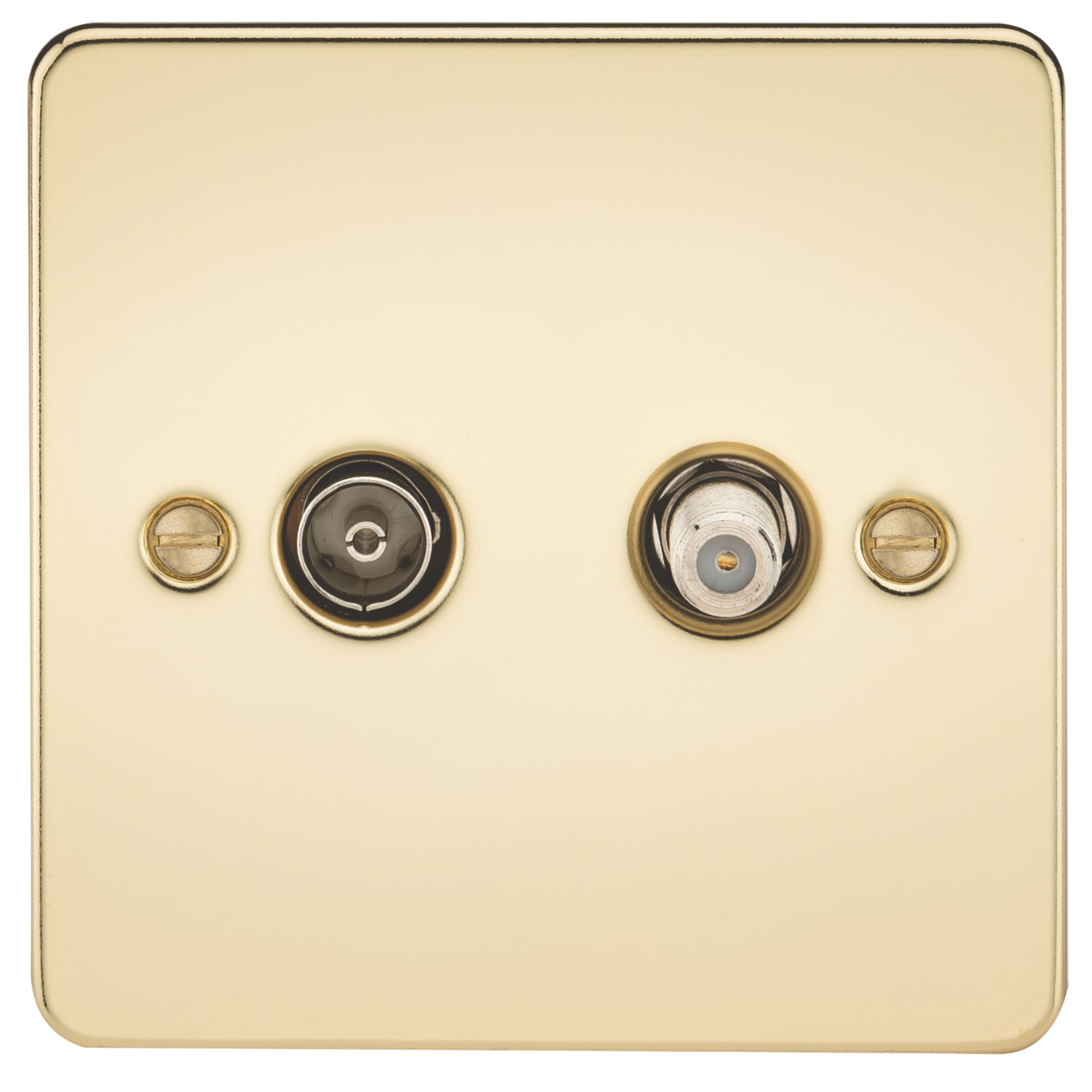 Knightsbridge 2-Gang Isolated Coaxial TV & F-Type Satellite Socket Polished Brass (603TX)