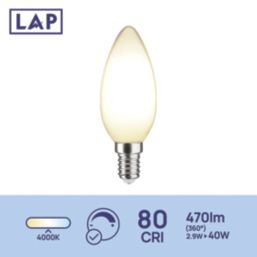 LAP  E14 Candle LED Light Bulb Milky 470lm 2.9W 4 Pack