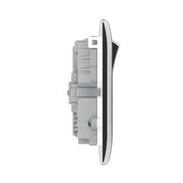 British General Nexus Metal 13A 2-Gang SP Switched Socket + 3.25A 22W 2-Outlet Type C USB Charger Polished Chrome with White Inserts