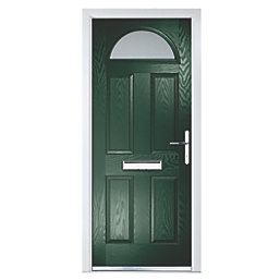 Crystal  4-Panel 1-Light Left or Right-Handed Dark Green Composite Front Door 2055mm x 920mm