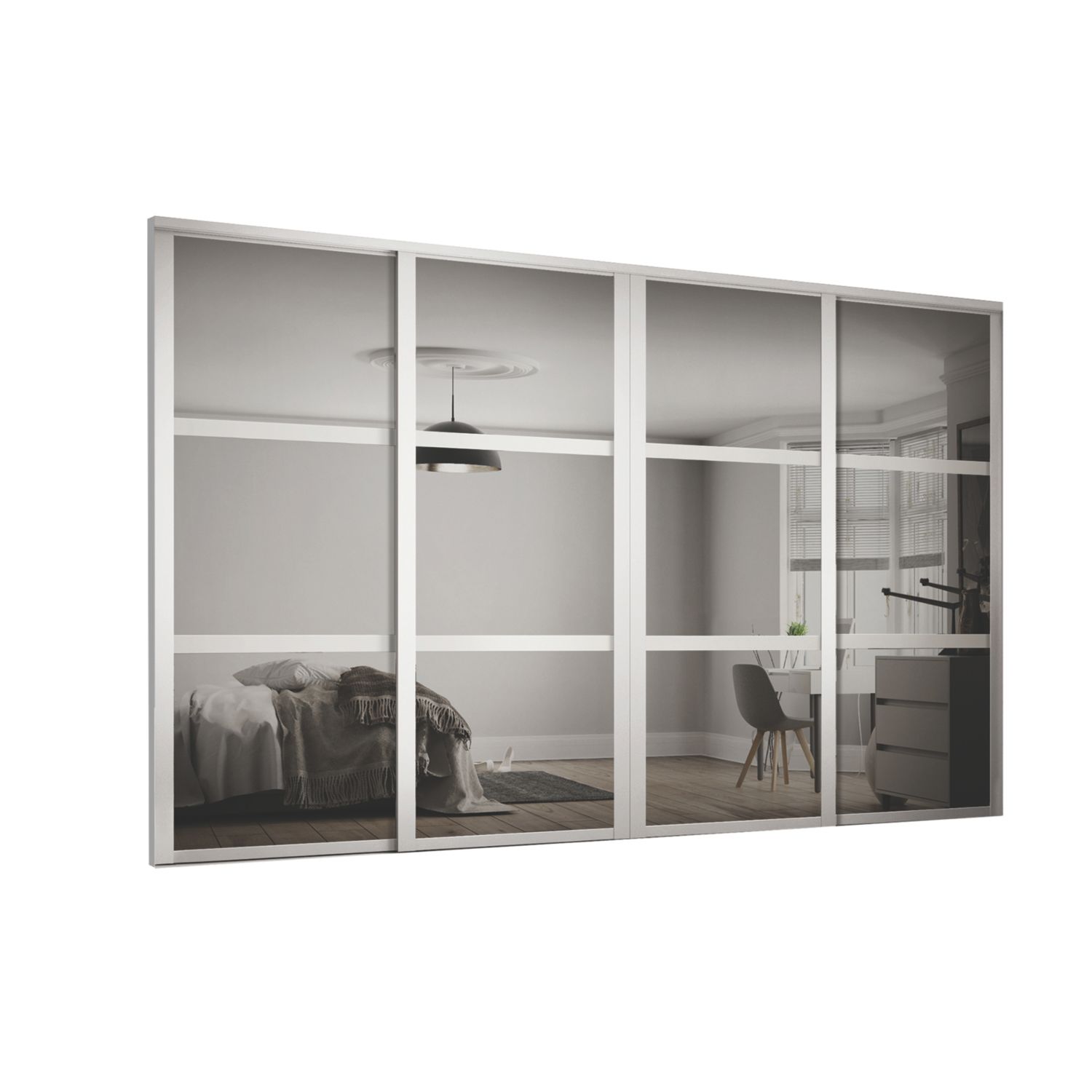 Spacepro Shaker 4-Door Sliding Wardrobe Door Kit Cashmere Frame Mirror Panel 2978mm x 2260mm (604KJ)