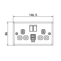 LAP  13A 2-Gang SP Switched Socket + 2.4A 12W 2-Outlet Type A USB Charger Antique Brass with Black Inserts