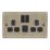 LAP  13A 2-Gang SP Switched Socket + 2.4A 12W 2-Outlet Type A USB Charger Antique Brass with Black Inserts