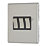 Contactum Lyric 10AX 3-Gang 2-Way Light Switch  Brushed Steel with Black Inserts