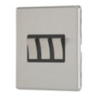Contactum Lyric 10AX 3-Gang 2-Way Light Switch  Brushed Steel with Black Inserts