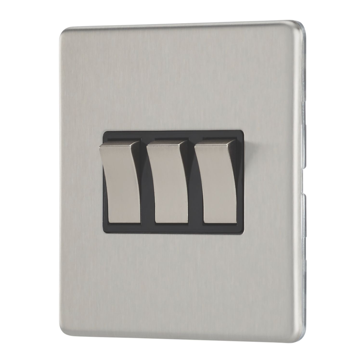Contactum Lyric 10AX 3-Gang 2-Way Light Switch Brushed Steel with Black Inserts (604RP)