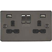 Knightsbridge FPR9224GM 13A 2-Gang SP Switched Socket + 2.4A 2-Outlet Type A USB Charger Gunmetal with Black Inserts