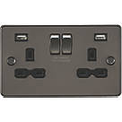 Knightsbridge  13A 2-Gang SP Switched Socket + 2.4A 2-Outlet Type A USB Charger Gunmetal with Black Inserts