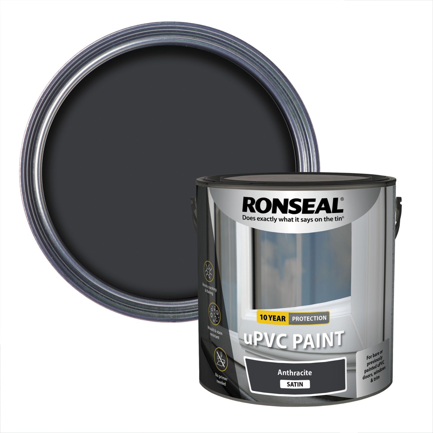 Ronseal 2.5Ltr Anthracite Satin Self Priming uPVC Paint (605KK)