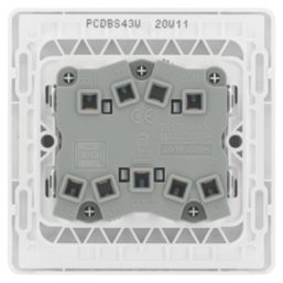 British General Evolve 20A 16AX 3-Gang 2-Way Light Switch  Brushed Steel with White Inserts