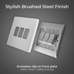 British General Evolve 20A 16AX 3-Gang 2-Way Light Switch  Brushed Steel with White Inserts