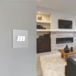 British General Evolve 20A 16AX 3-Gang 2-Way Light Switch  Brushed Steel with White Inserts