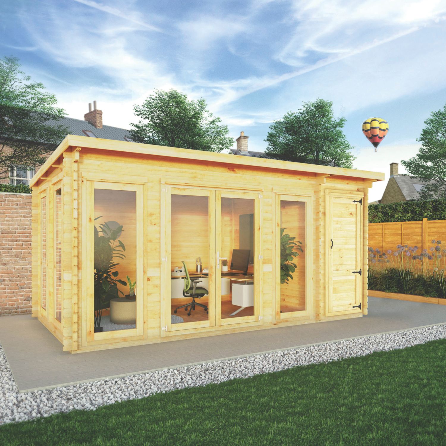 Mercia Studio 16' x 9' 6" (Nominal) Pent Timber Log Cabin & Shed (605YL)