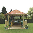 Forest HGG47MNECGFIN 15' 6" x 13' 6" (Nominal) Hexagonal Timber Gazebo with Base & Assembly
