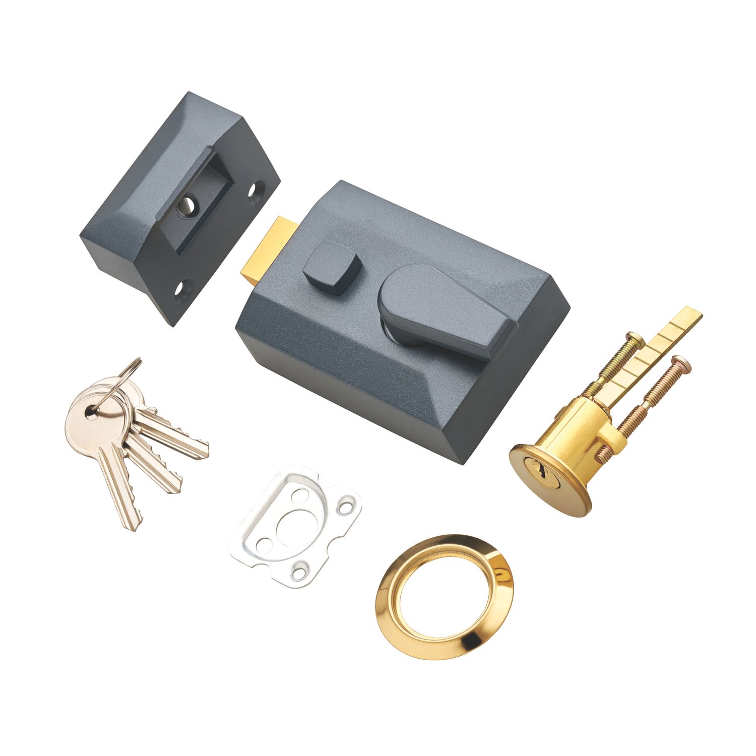 Security Solutions Double Locking Nightlatch Gunmetal Grey 40mm Backset (606KK)