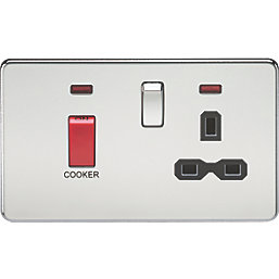 Knightsbridge  45 & 13A 2-Gang DP Cooker Switch & 13A DP Switched Socket Polished Chrome with LED with Black Inserts